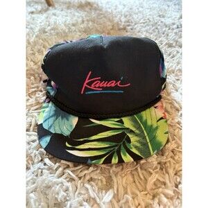 Vintage Kauai Hawaiian Floral Hat Bright Neon Zipper Blackstrap Rope Hat
